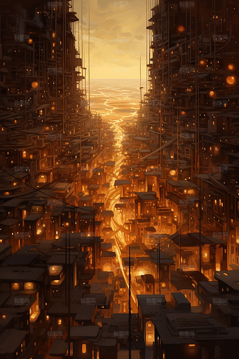 金色现代都市科技感未来原画