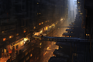 金色现代都市城市游戏原画