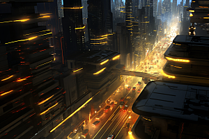 金色现代都市游戏科技感原画