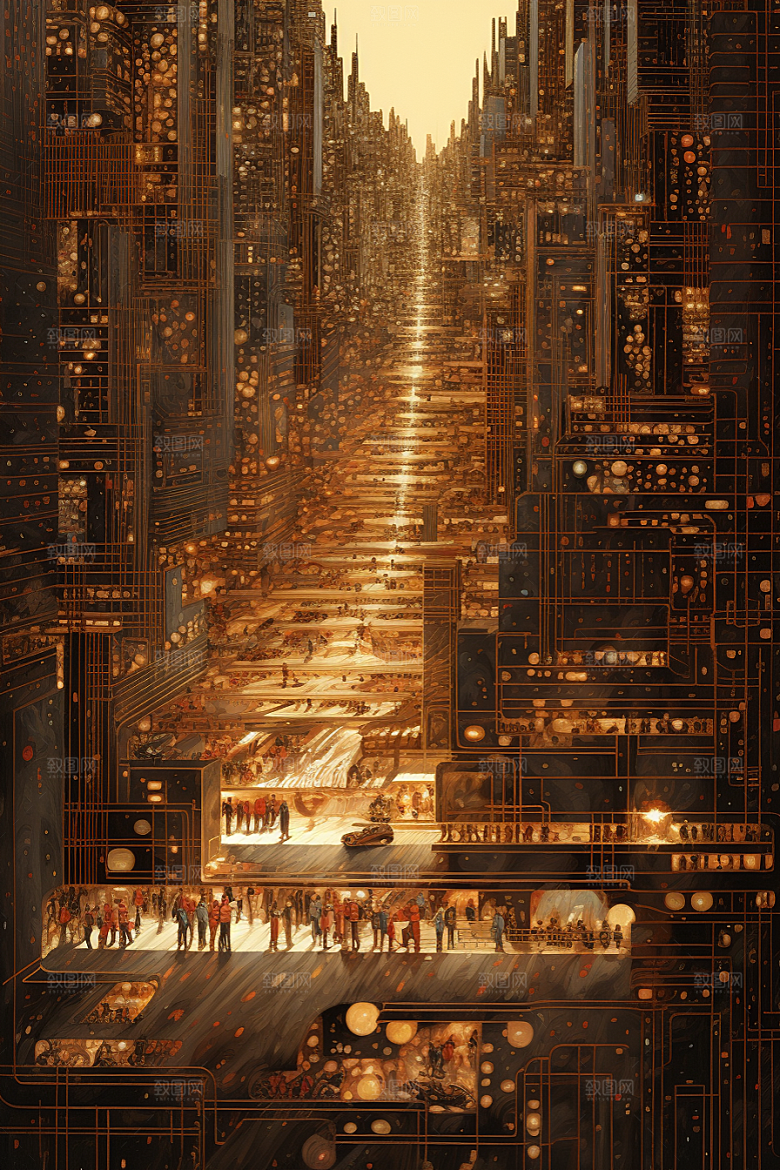 金色现代都市光影科幻原画