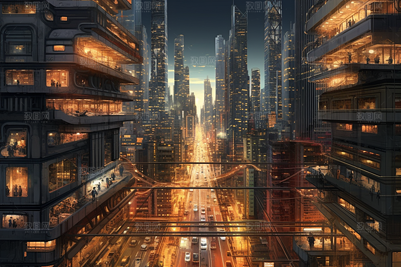 金色现代都市城市未来原画