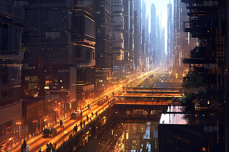 金色现代都市建筑科技感原画