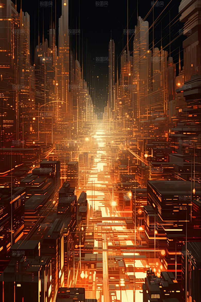 金色现代都市光影动画原画