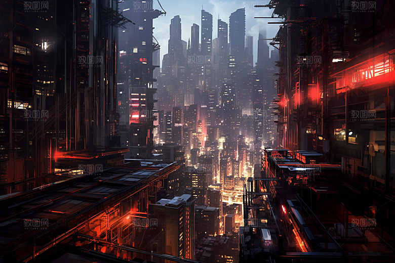 金色现代都市建筑科幻原画
