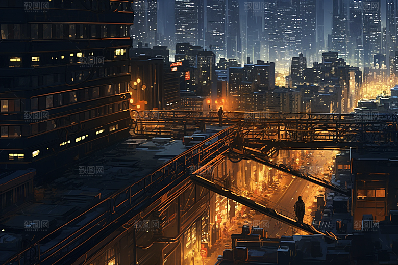金色现代都市游戏科幻原画