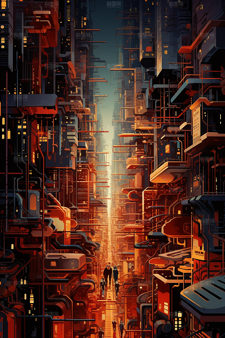 金色现代都市科技感未来原画