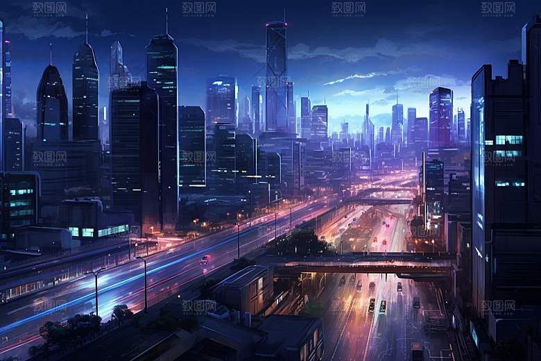 金色现代都市光影科技感原画