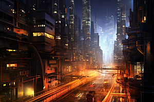 金色现代都市游戏科技感原画