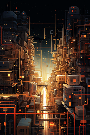 金色现代都市科幻未来原画