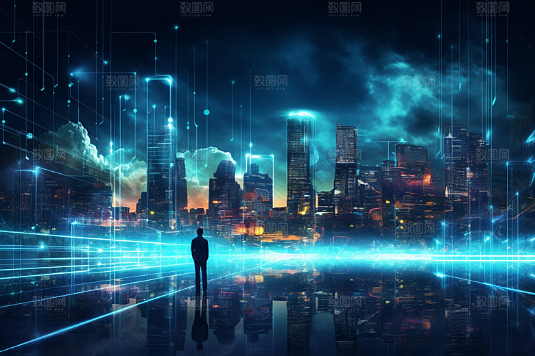 金色现代都市科技感未来原画