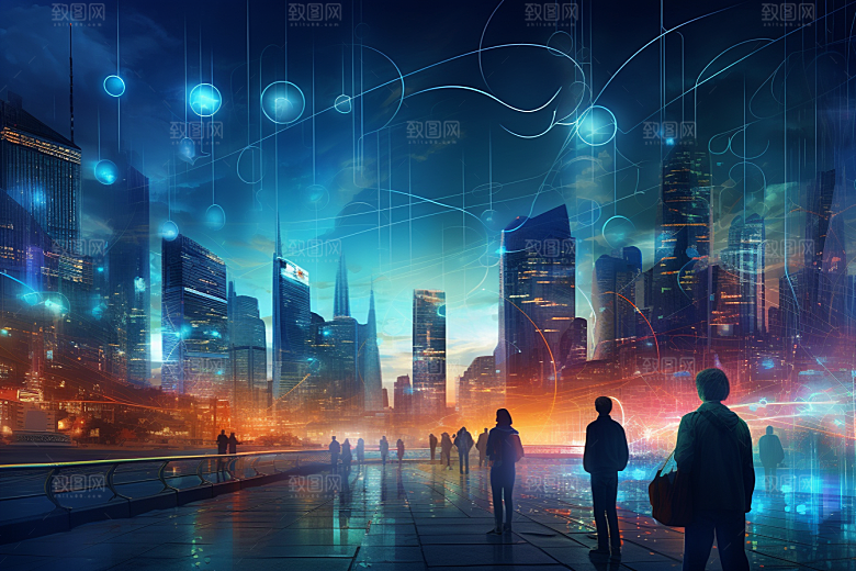 金色现代都市光影科技感原画