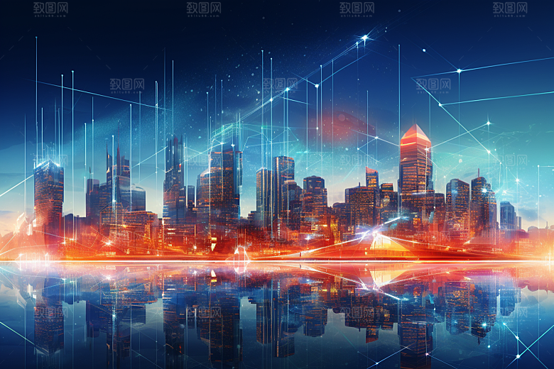 金色现代都市科技感建筑原画