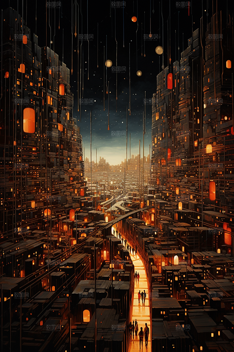 金色现代都市未来科技感原画