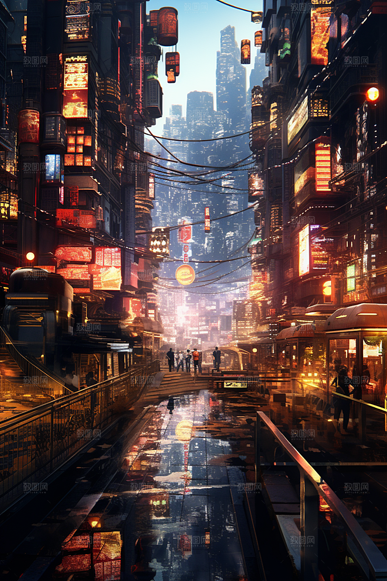 现代城市赛博朋克都市原画