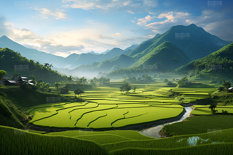 乡村振兴农村种地手绘