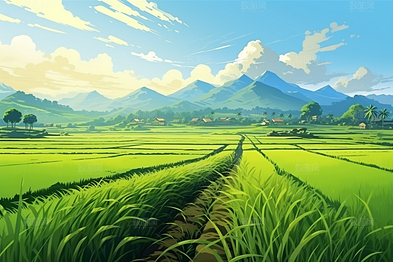 乡村振兴自然风光手绘