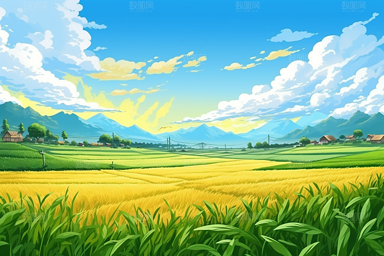 乡村振兴高清自然手绘