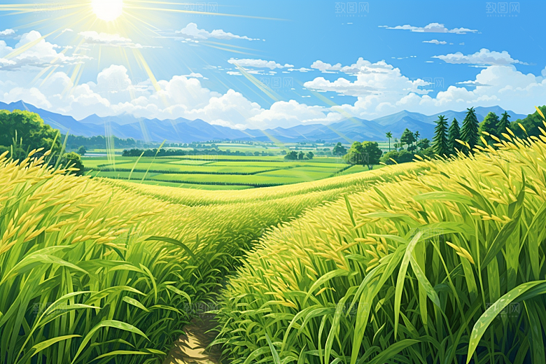 乡村振兴田野农村手绘