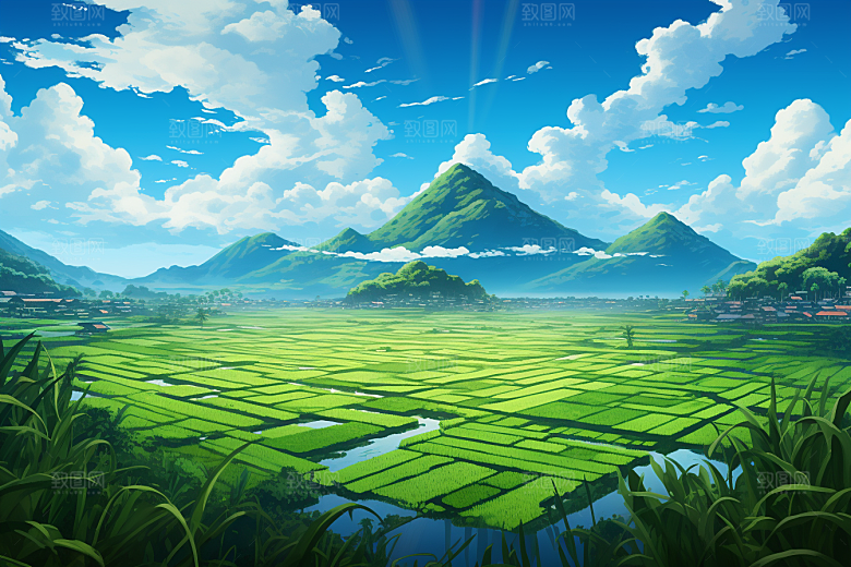 乡村振兴种地高清手绘