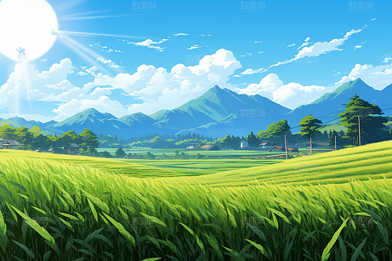乡村振兴自然清新手绘