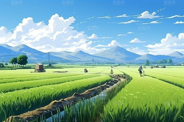 乡村振兴风光自然手绘