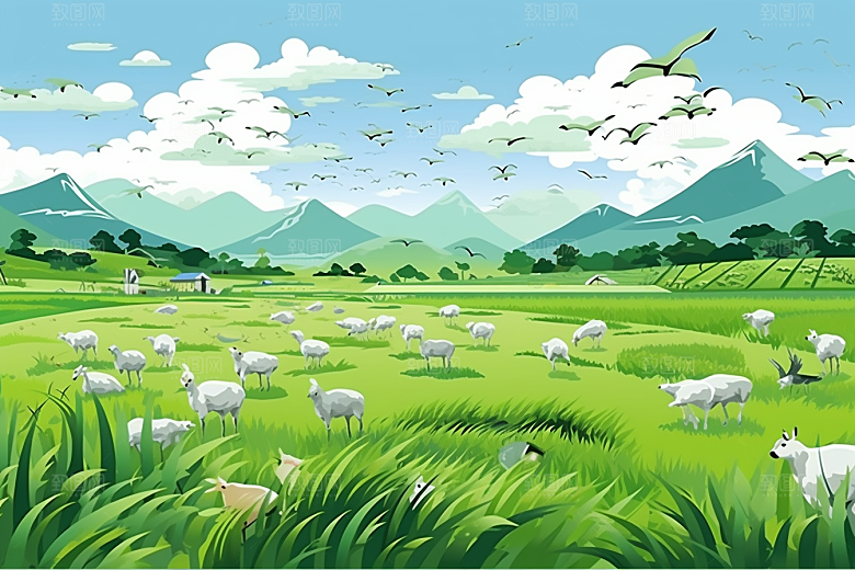 乡村振兴种地自然手绘