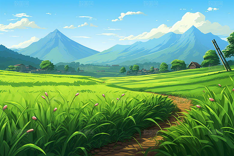 乡村振兴田野种地手绘