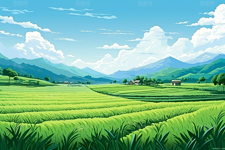 乡村振兴自然春耕手绘