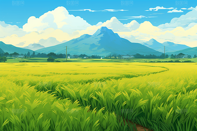 乡村振兴自然自然手绘