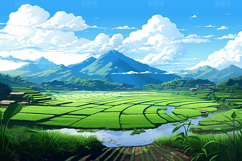 乡村振兴春耕自然手绘