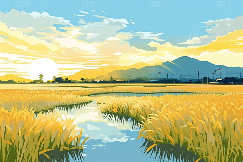 乡村振兴农村自然手绘