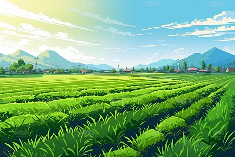 乡村振兴自然农村手绘