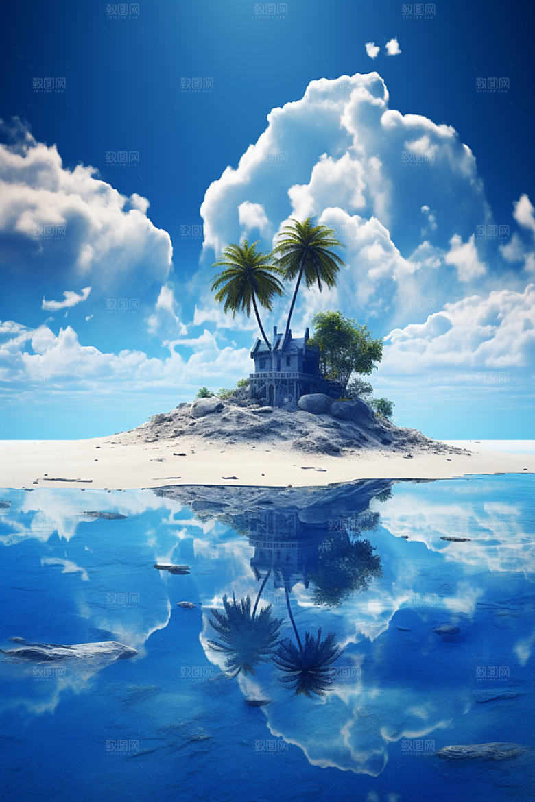 海岛夏天孤岛插画