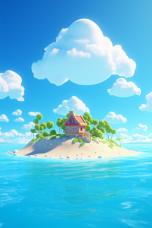 海岛孤岛艺术插画