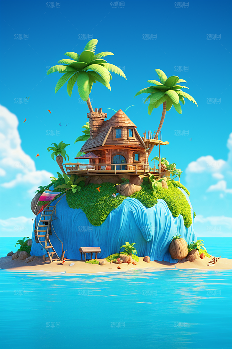 海岛大海夏天插画