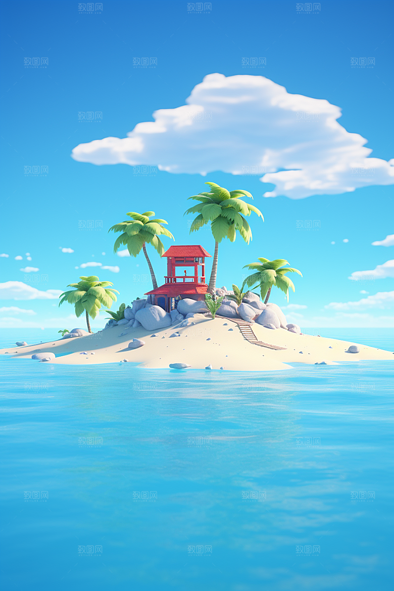 海岛大海水天一色插画