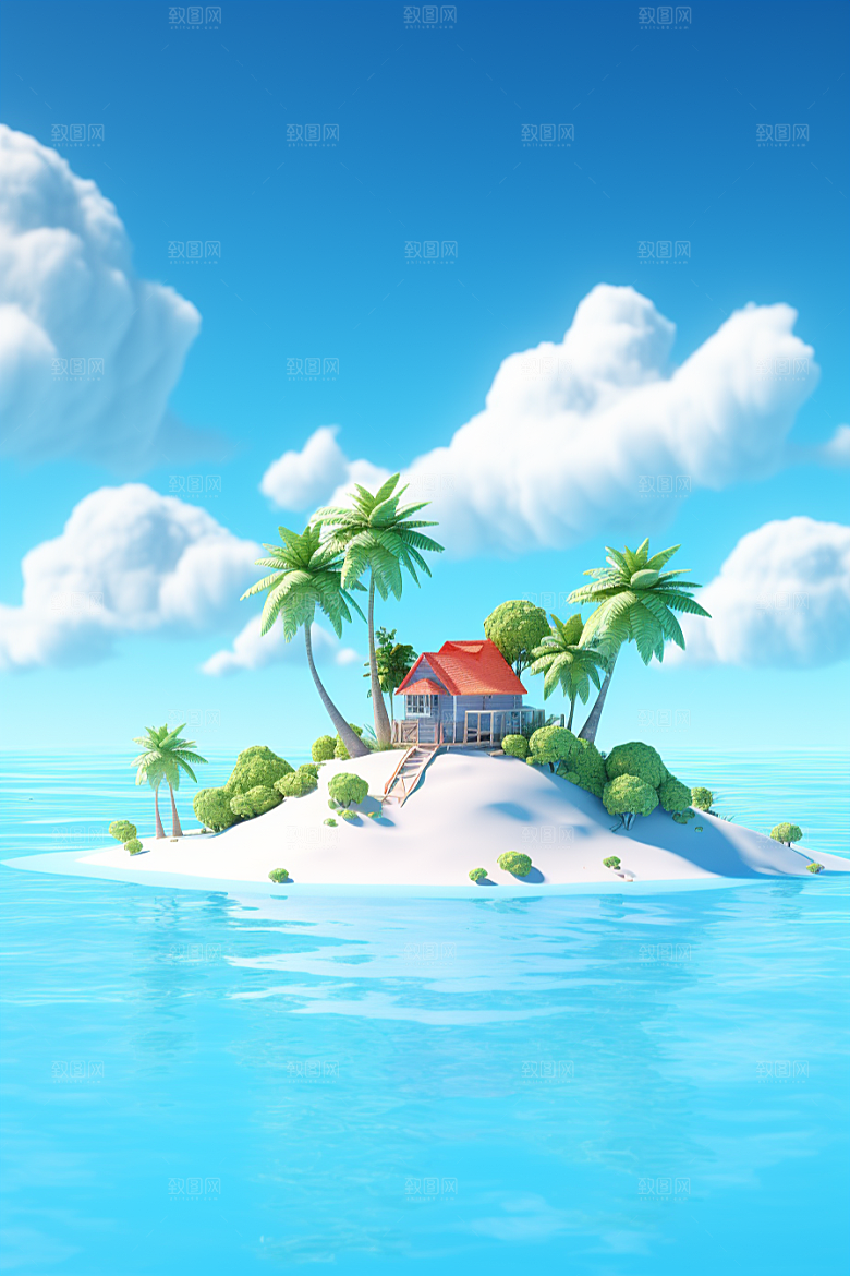 海岛孤岛水天一色插画