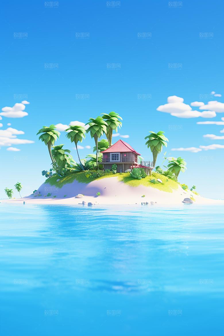 海岛小岛夏天插画