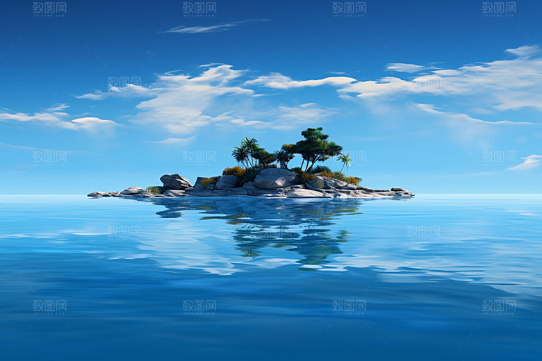 海岛孤岛夏天插画