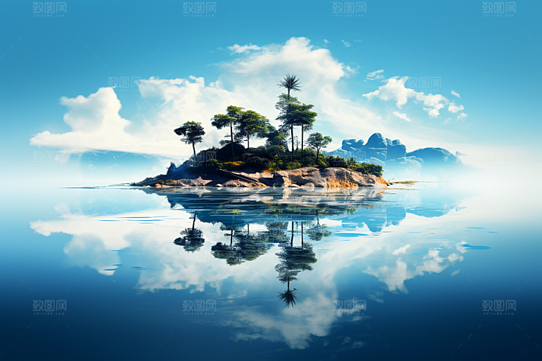 海岛艺术小岛插画