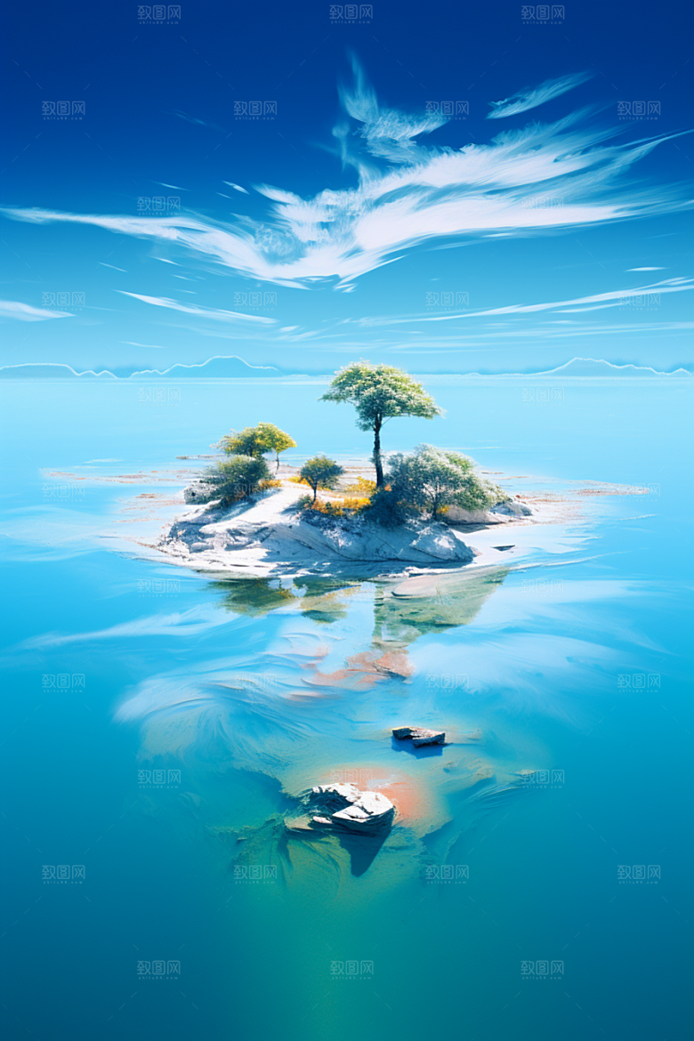 海岛水天一色小岛插画