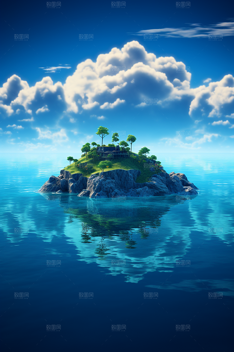 海岛夏天梦幻插画