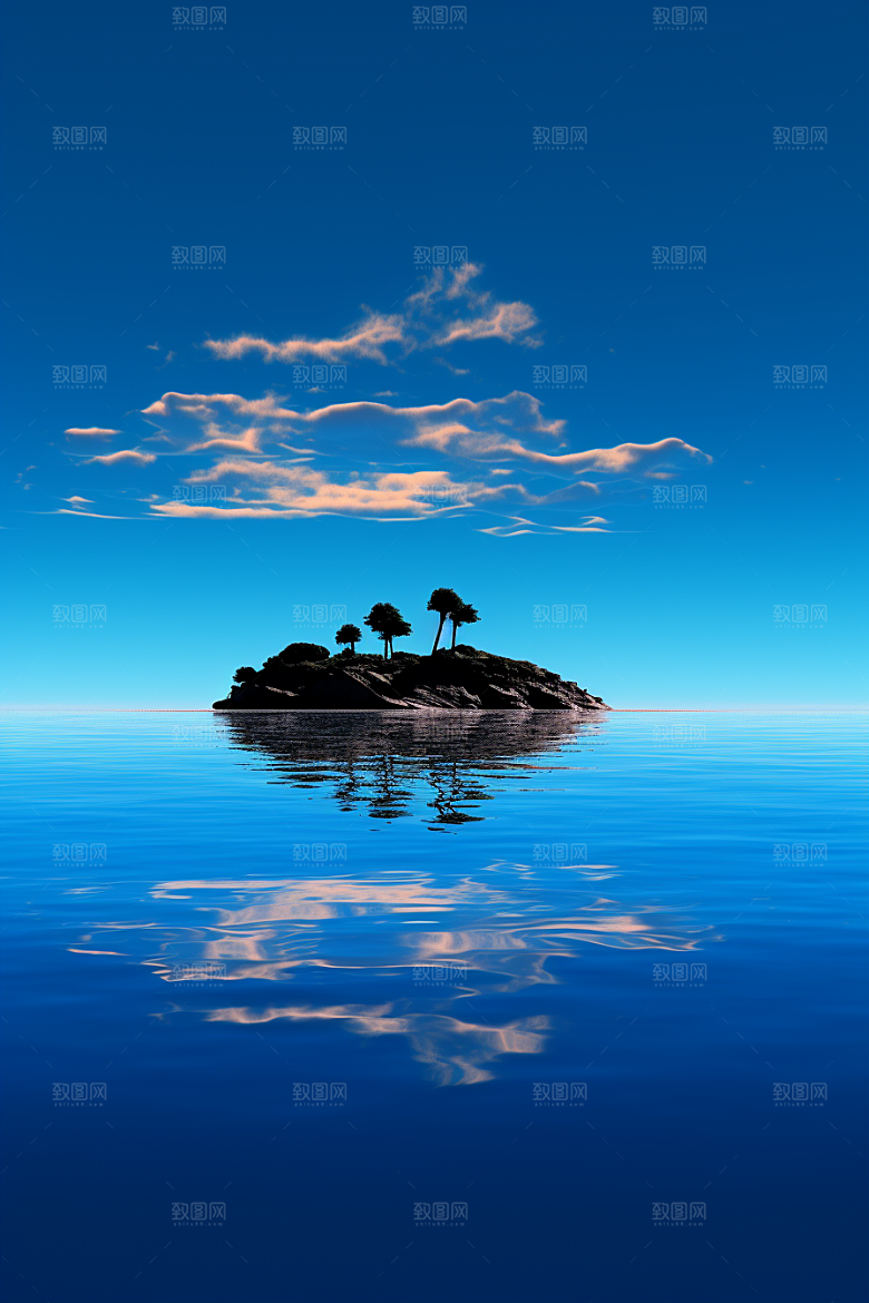海岛孤岛大海插画