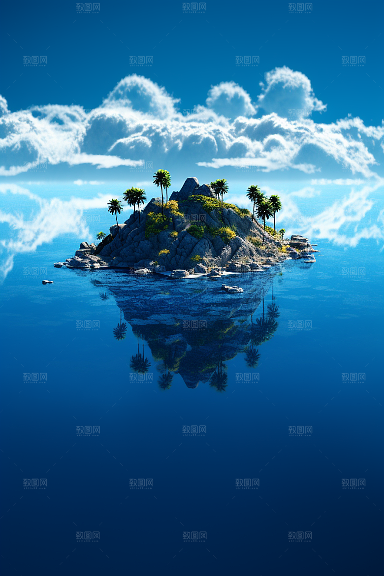海岛水天一色艺术插画
