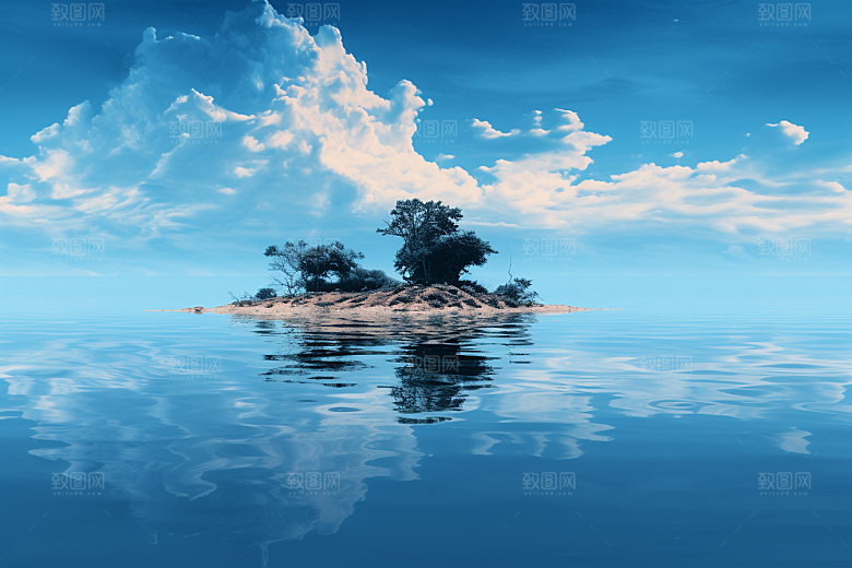 海岛夏天小岛插画