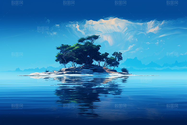 海岛艺术水天一色插画