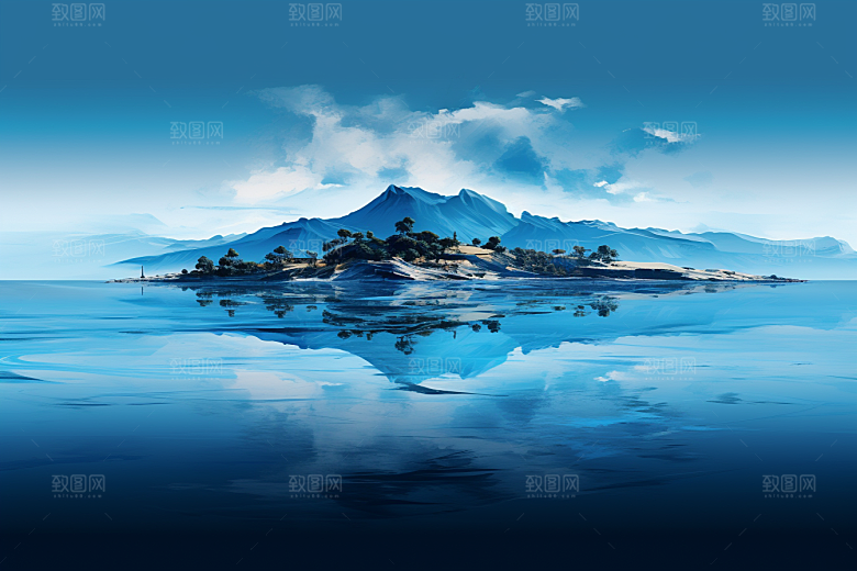 海岛梦幻水天一色插画