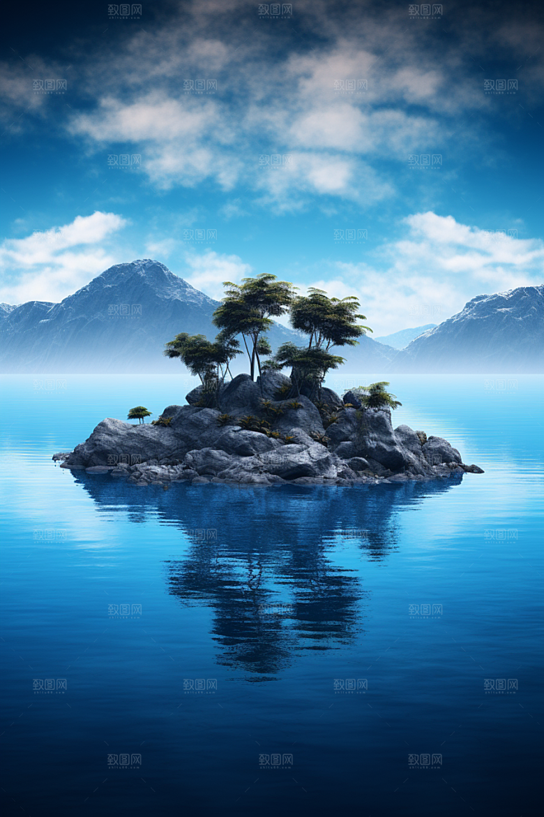 海岛夏天小岛插画