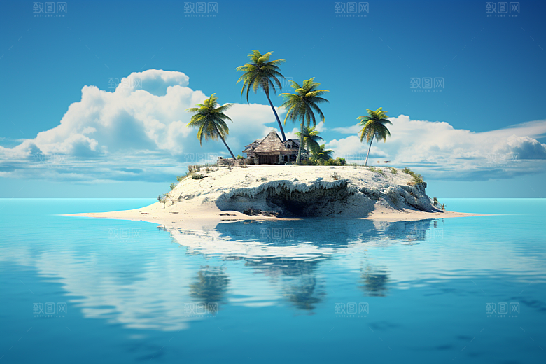 海岛小岛大海插画