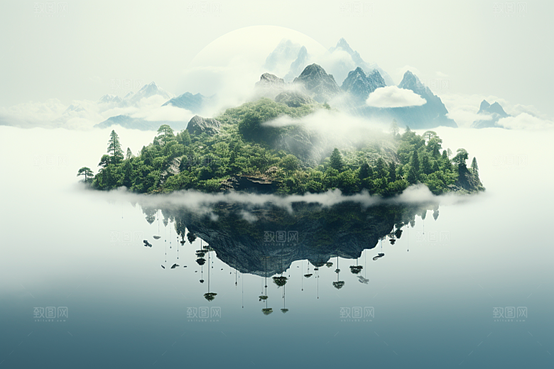 海岛孤岛大海插画
